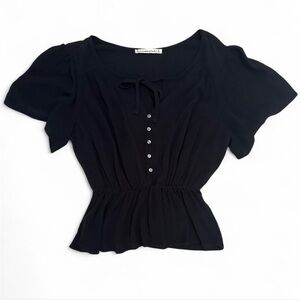 Abercrombie & Fitch Black Peplum Blouse with Tie Front